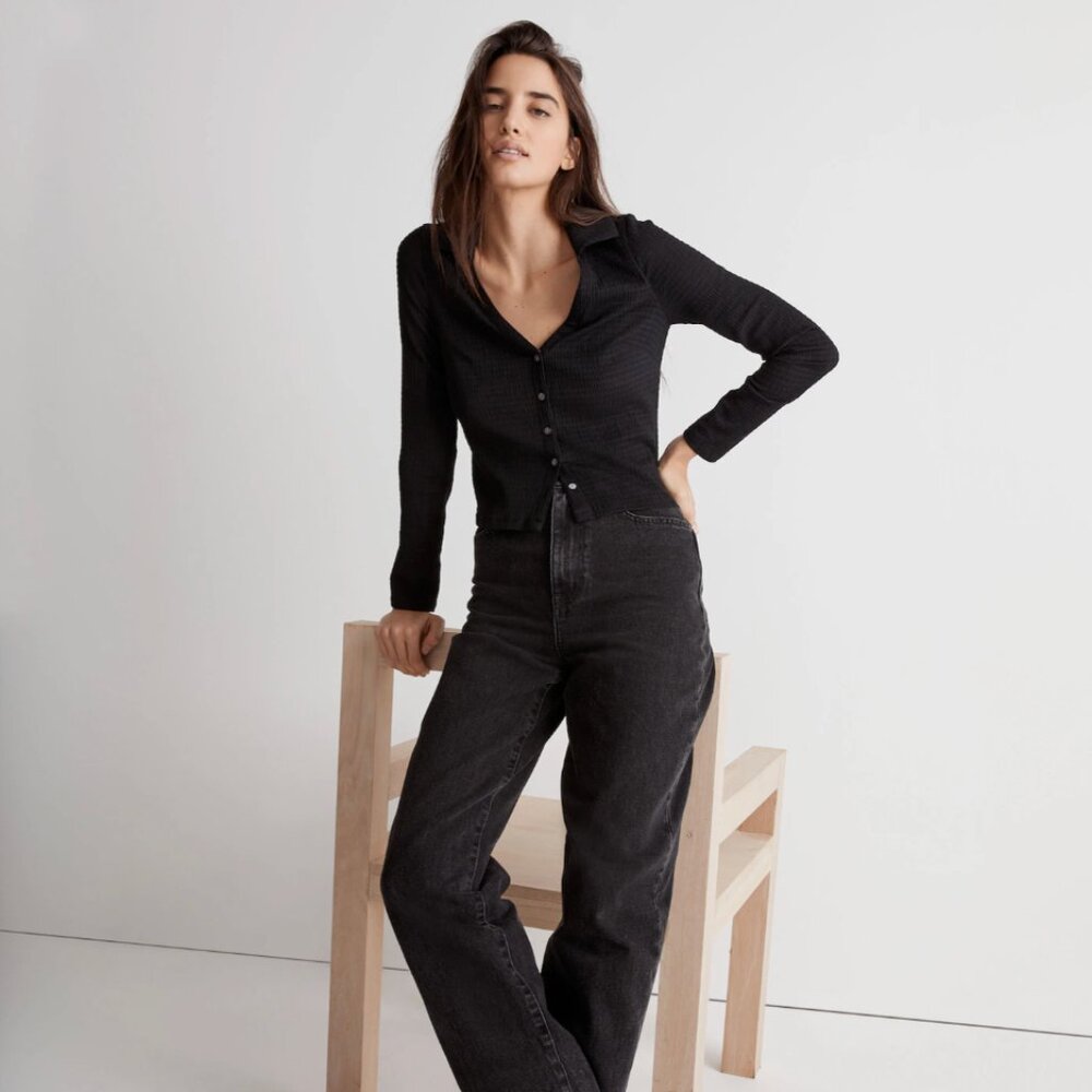 NWOT Seersucker Crop Shirt True Black, Size S